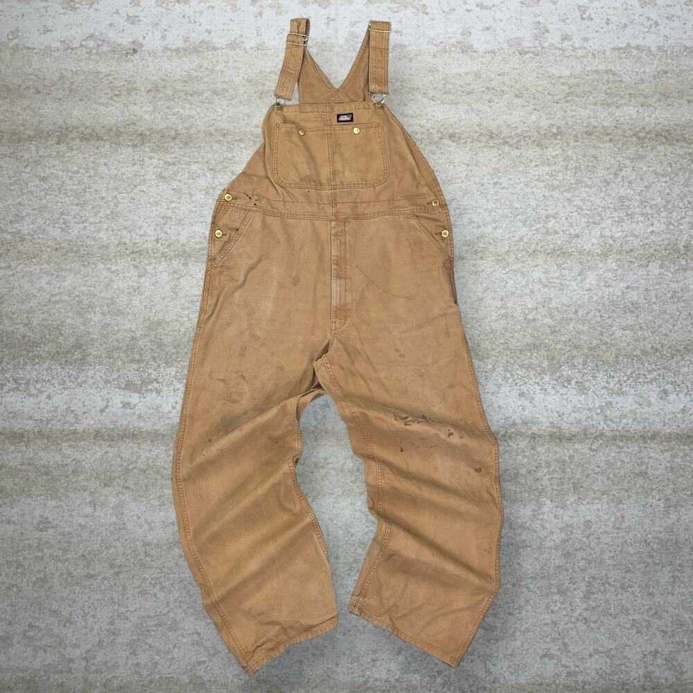 Vintage 90s Dickies Overalls 42x32 Baggy Wide Leg Fit Tan Cotton Canvas